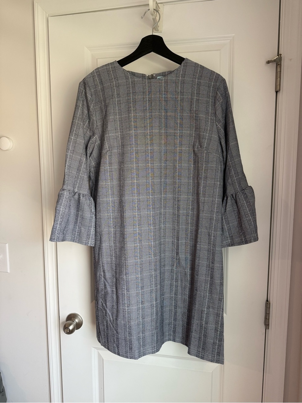 She + Sky Gray Plaid Bell-Sleeve Midi Dress